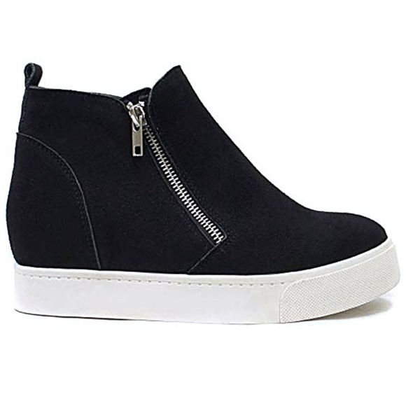 New Black Zipper Hidden Wedge High Top Sneakers - Picture 3 of 3